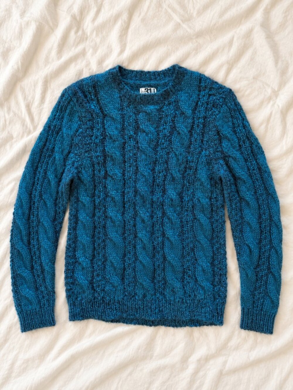 Le 31 Simons Teal Mohair Cable Knit Sweater S